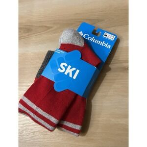 New Columbia Ski Medium Weight OTC Over‎ Calf Red Gray Socks Pair Adult M